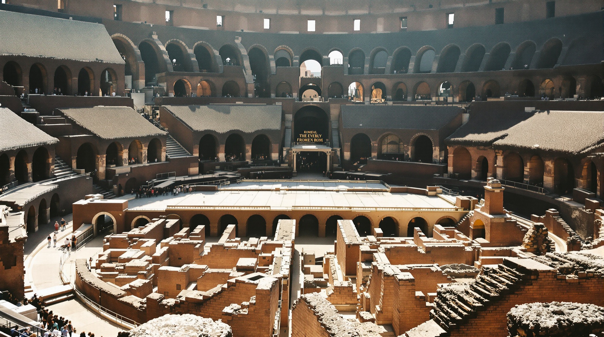 View over the arena and the underground passages of the Colosseum
